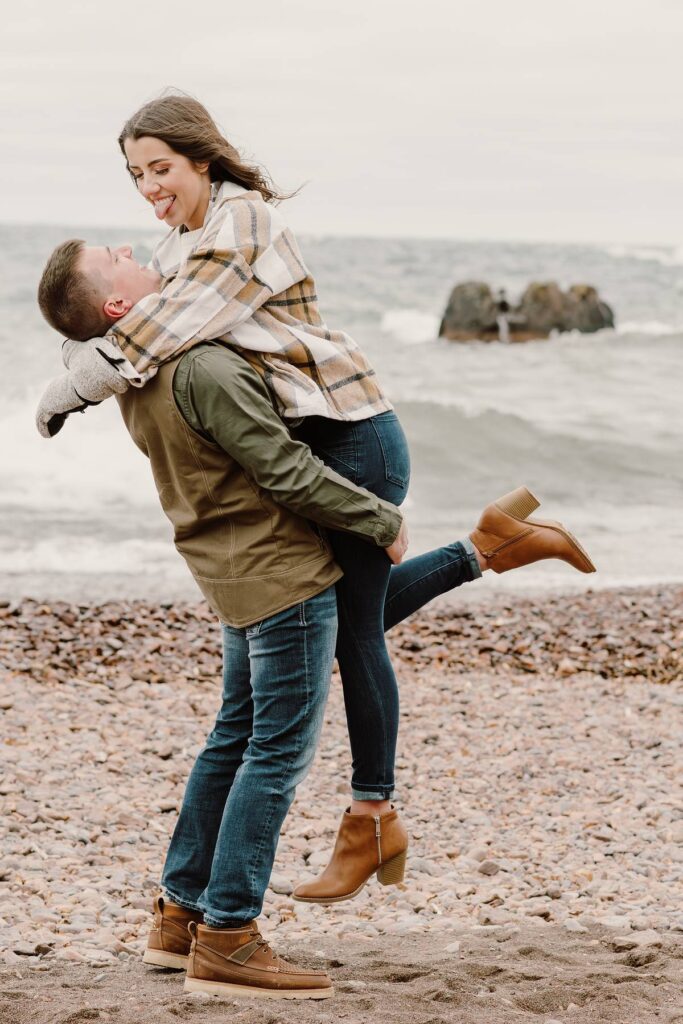 North Shore, Minnesota cozy Fall engagement session at Black Beach by Payton Rademacher Photography