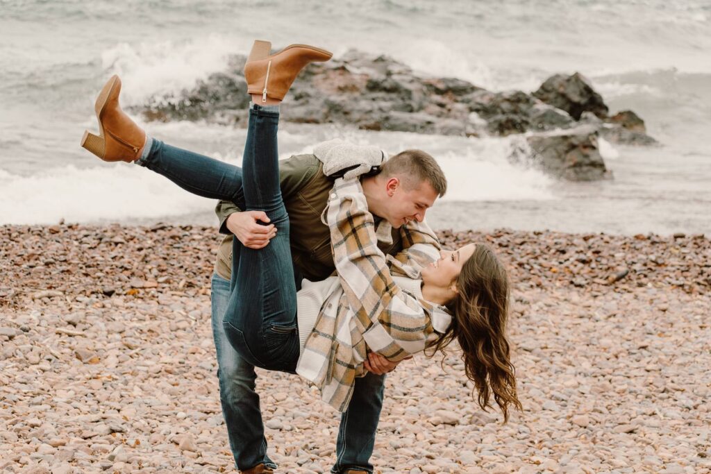 Cozy Fall engagement session at Black Beach along Lake Superior. Payton Rademacher Photography