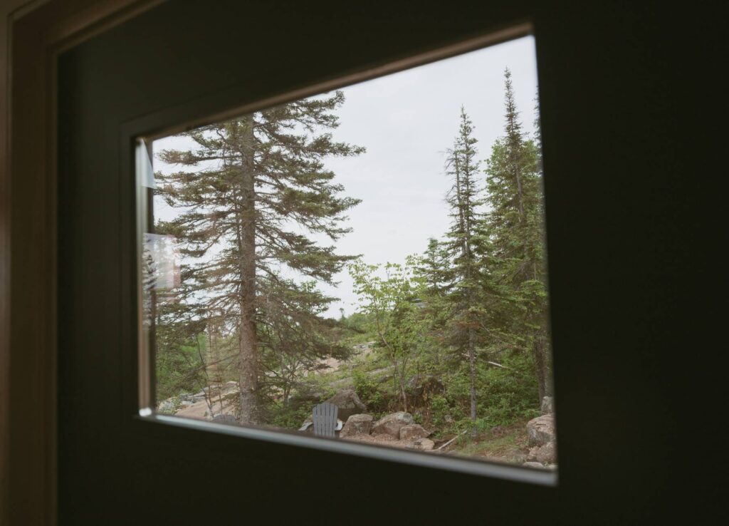 cozy elopement's airbnb's view to the lake superior on foggy day