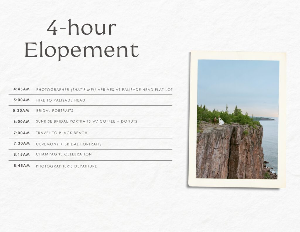 North Shore Minnesota elopement timeline template planned by Payton Rademacher Photography