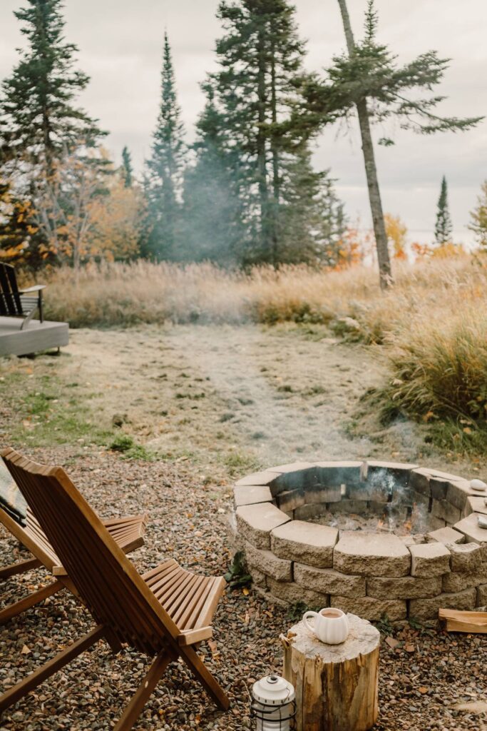 chairs and campfire in the stunning view