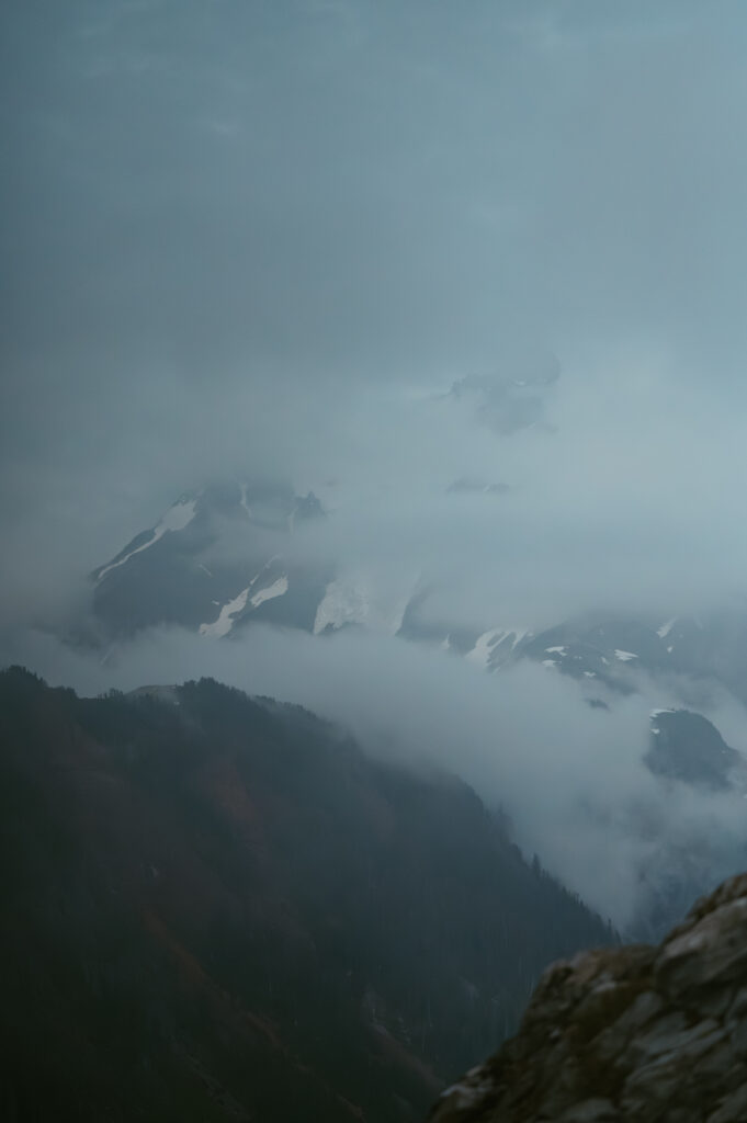 mount baker with fog creeping on