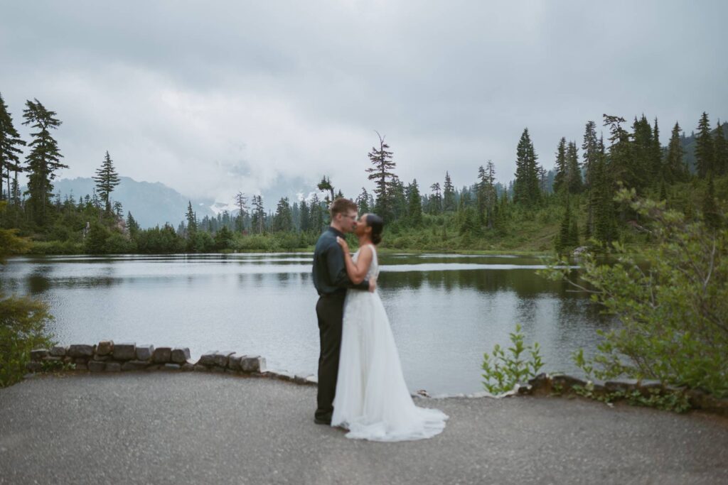 Camera focus on background of couple's elopement